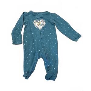 Child of Mine Newborn Teal Footed Sleeper with Heart Appliqué